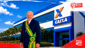 Arte do manifesto de 5 anos do Comitê Popular de Luta em Defesa da Caixa — A Caixa é do povo